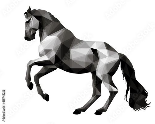 prancing horse  isolated image on a white background in the style of low Poly