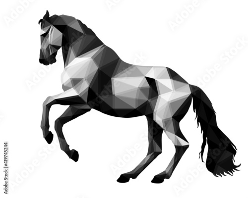 prancing horse, isolated image on a white background in the style of low Poly