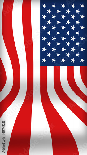 A USA flag with curving flowing lines and folds is seen in thisl background image. photo