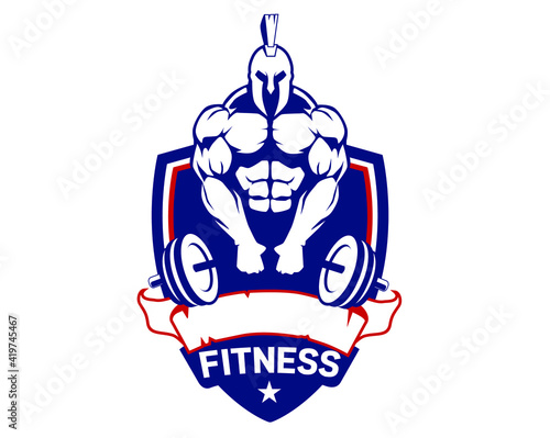 fitness spartan logo cartoon in vector