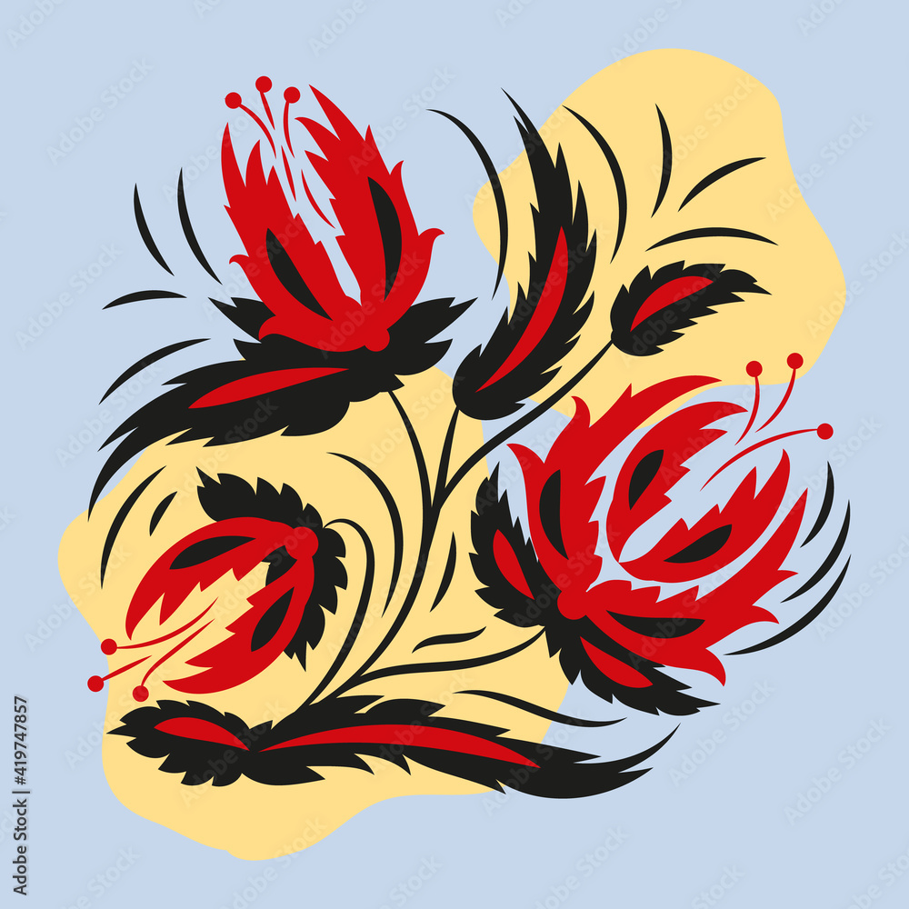 Obraz premium Folk flowers print. Floral tradishional folklor poster