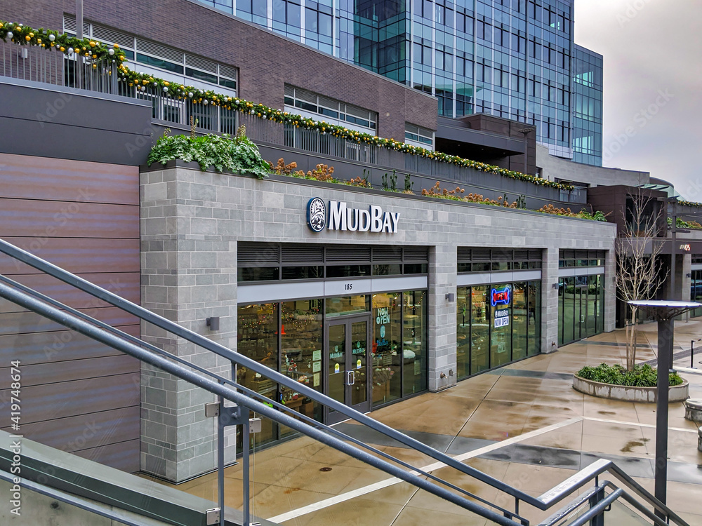 Kirkland, WA / USA circa December 2019 EXterior view of the Mud Bay