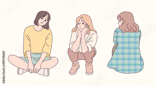 Sitting poses of a cute girl.