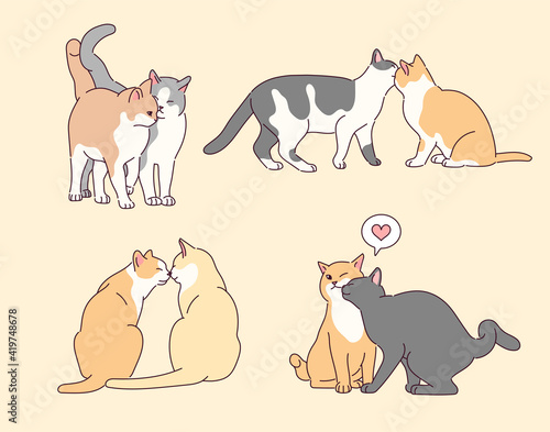 Collection of cute cat couple characters.