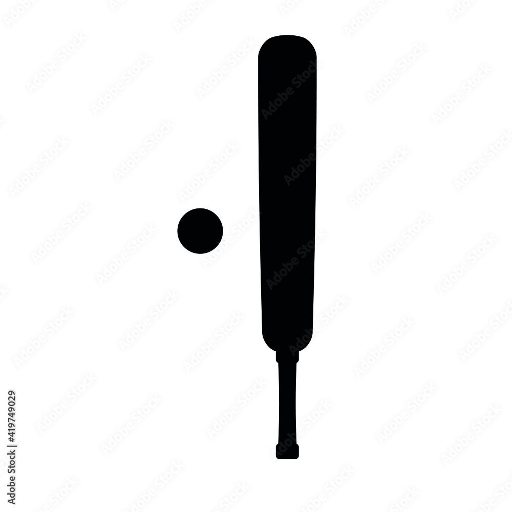 Vector flat cricket bat and ball silhouette isolated on white background Vector flat cricket bat and ball silhouette isolated on white background