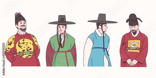 Men in traditional Korean clothes.