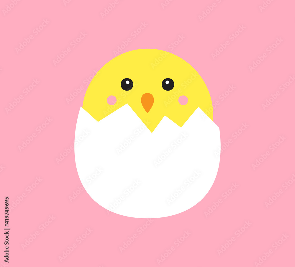 Vector flat cartoon chick in egg shell isolated on white background Vector flat cartoon chick in egg shell isolated on white background
