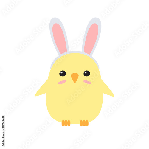 Vector hand drawn doodle flat easter chick with rabbit ears isolated on white background