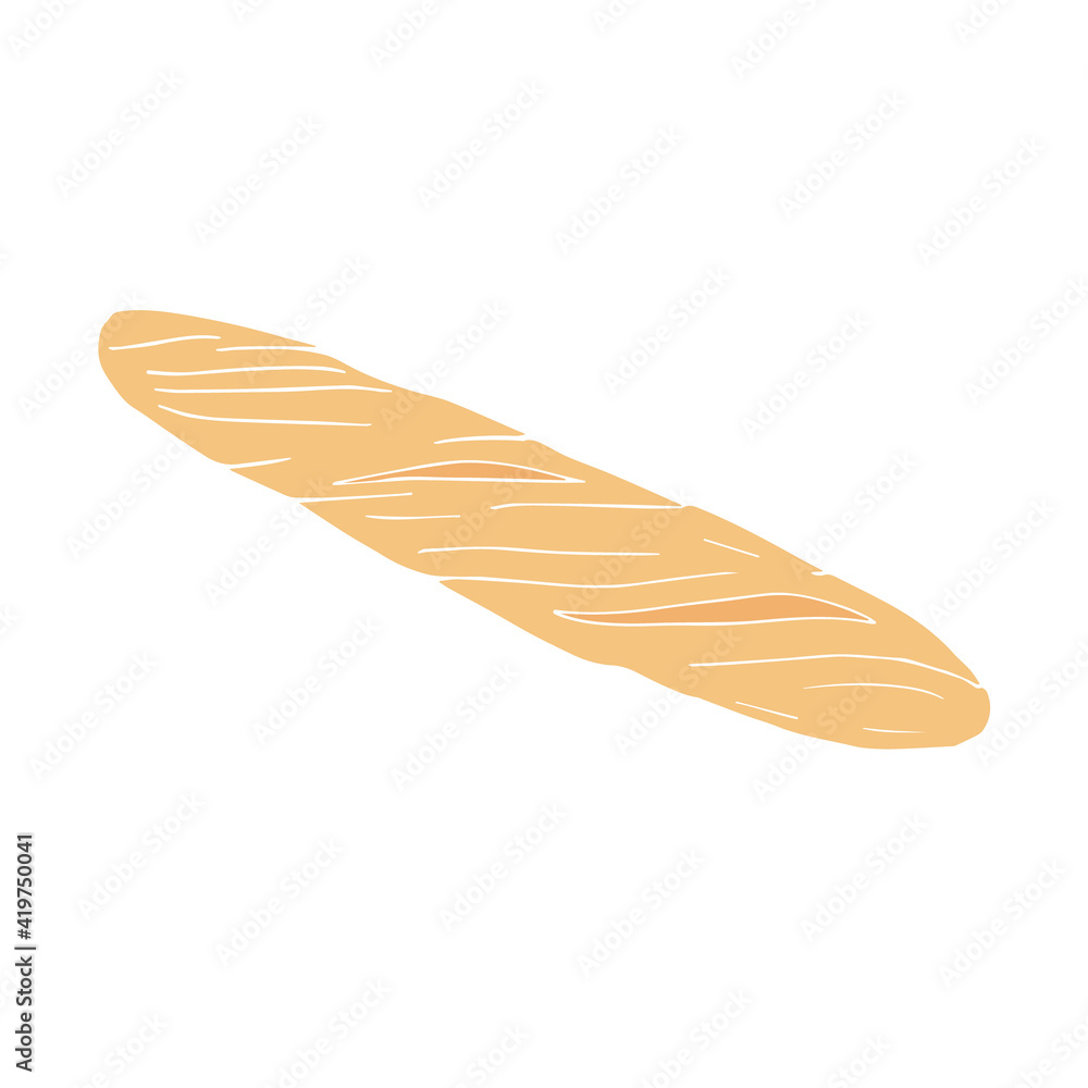 Vector colored hand drawn doodle sketch baguette bread isolated on white background