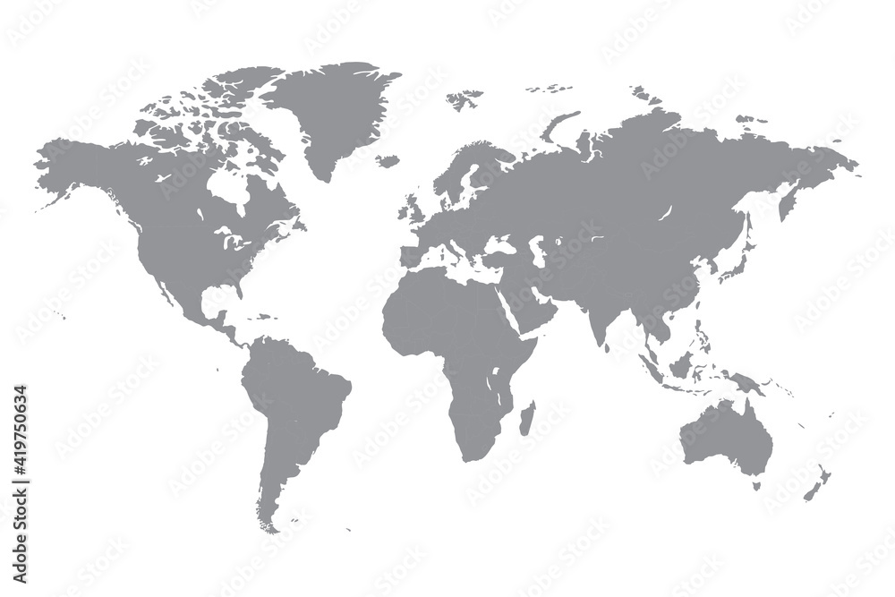 Grey political world map vector