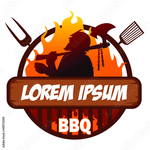 Viking barbecue logo cartoon in vector