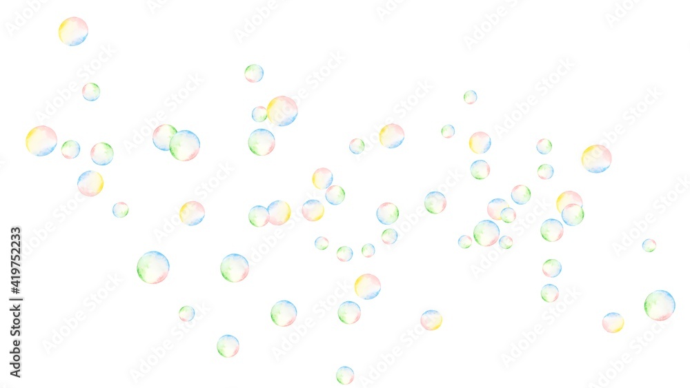 bubbles on white　シャボン玉の水彩背景