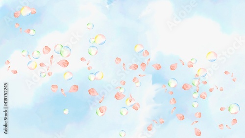 balloons of the sky サクラとシャボン玉の春の青空