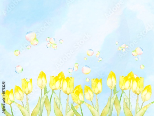 spring flowers background 春のチューリップ水彩背景