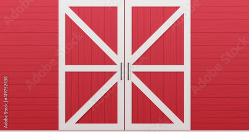 red wooden barn door front side background horizontal vector illustration