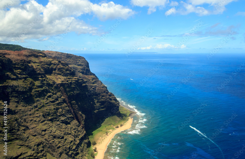 Blue Ocean and Cliffs, Kauai, Hawaii