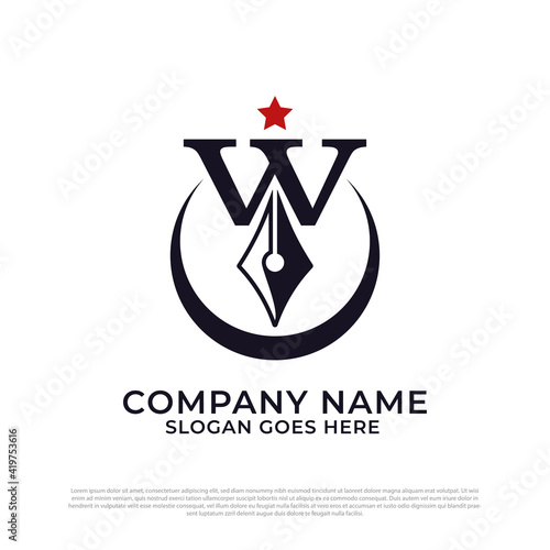 letter W and Pen notary logo design vector, best for law and firm logo inspirations