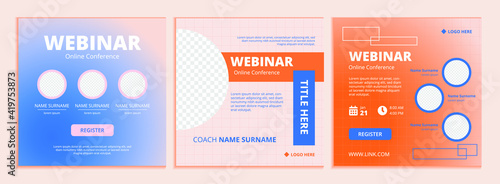 Webinar post template banner design set. Social media post concept. online marketing promotion banner. Vector editable, EPS 10.