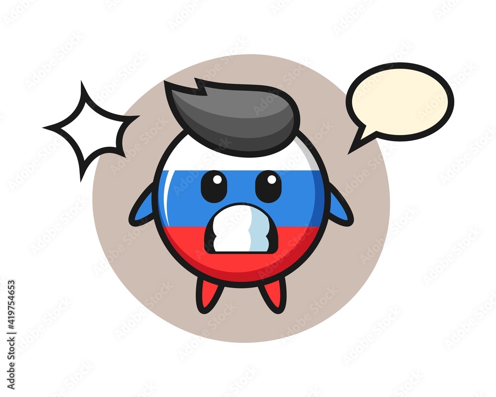 Russia flag badge character cartoon with shocked gesture Russia flag badge character cartoon with shocked gesture