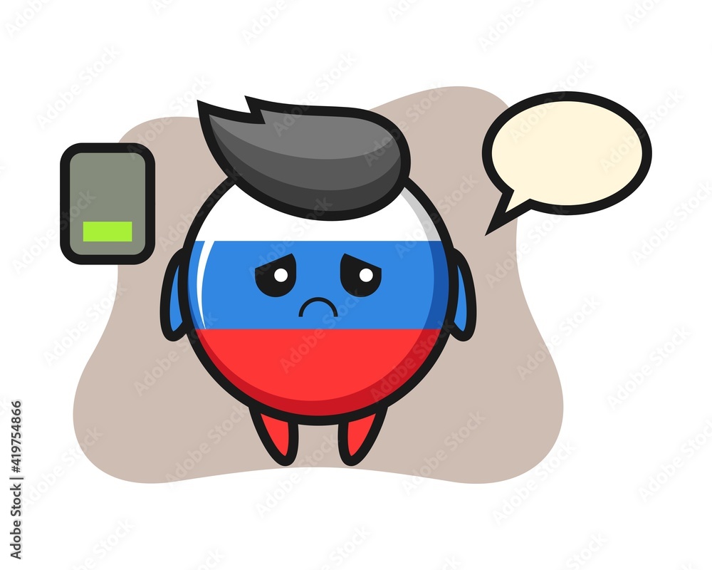 Russia flag badge mascot character doing a tired gesture