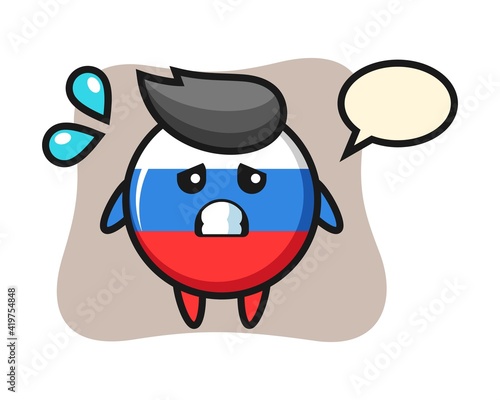 Russia flag badge mascot character with afraid gesture