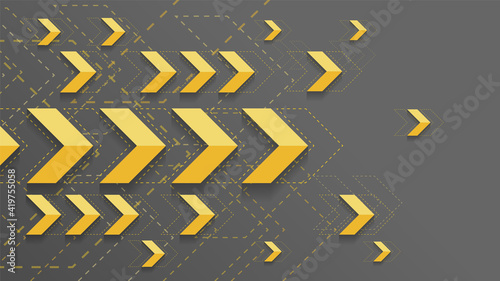 Abstract yellow arrows sign on dark background