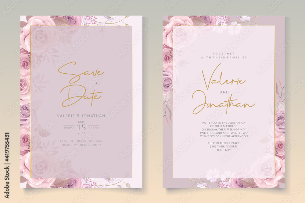 Fototapeta Floral wedding invitation card design