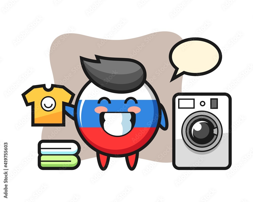 Mascot cartoon of russia flag badge with washing machine Mascot cartoon of russia flag badge with washing machine