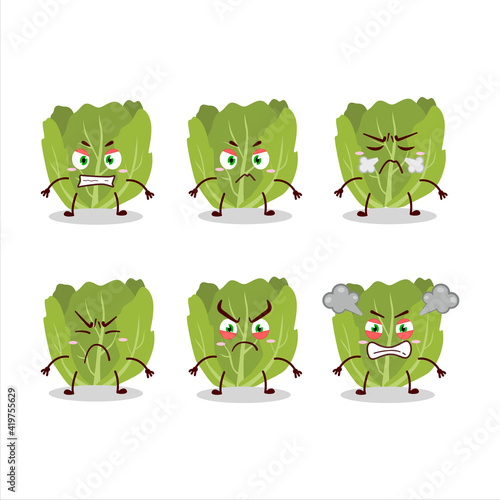 Romain letuce cartoon character with various angry expressions