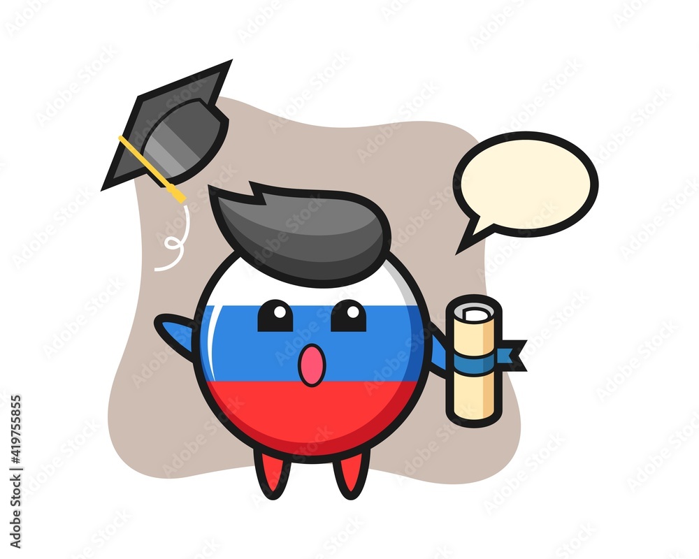 Illustration of russia flag badge cartoon throwing the hat at graduation