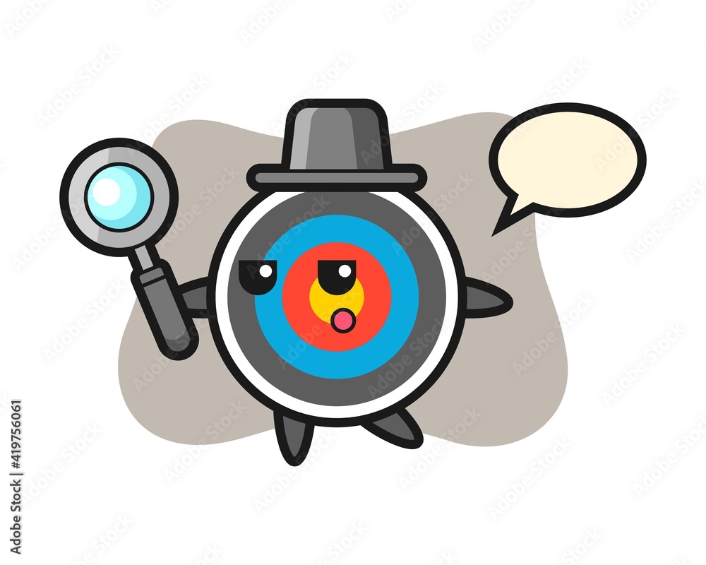 Target archery cartoon character searching with a magnifying glass Target archery cartoon character searching with a magnifying glass