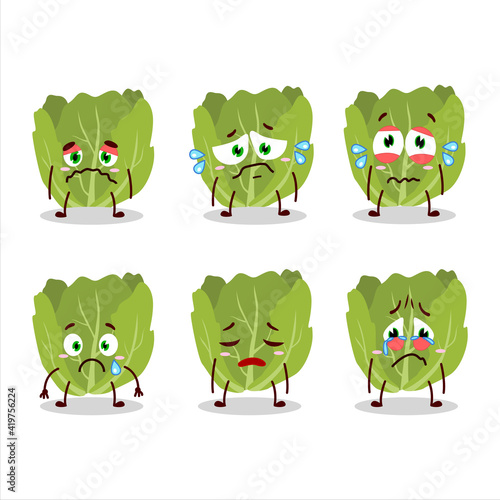 Romain letuce cartoon character with sad expression