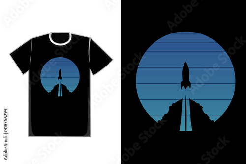 T-shirt flat rocket launch color blue and black