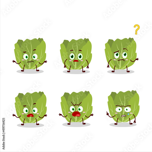 Cartoon character of romain letuce with what expression