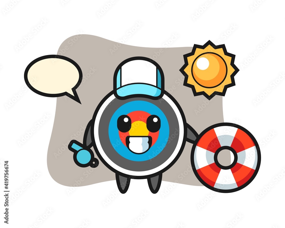 Cartoon mascot of target archery as a beach guard