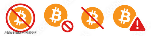Bitcoin ban, BTC cryptocurrency banned vector sign