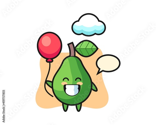 Avocado mascot illustration is playing balloon