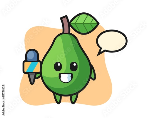 Character mascot of avocado as a news reporter