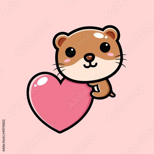 Vector design of cute cartoon animal beavers hugging love