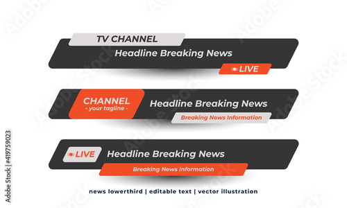 Graphic set of broadcast news lower thirds banner for television, video and media channel. Vector illustration eps.10