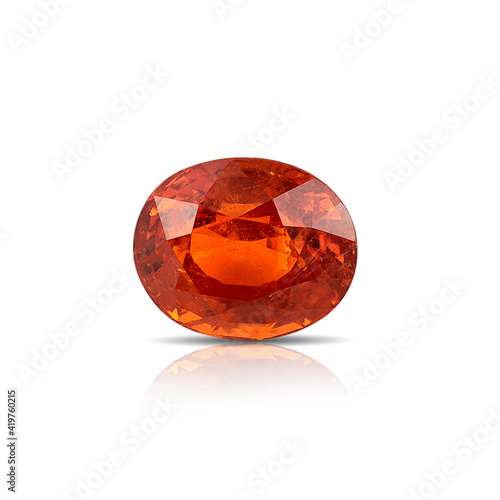 Natural Mandarin Garnet loose gemstone on white background