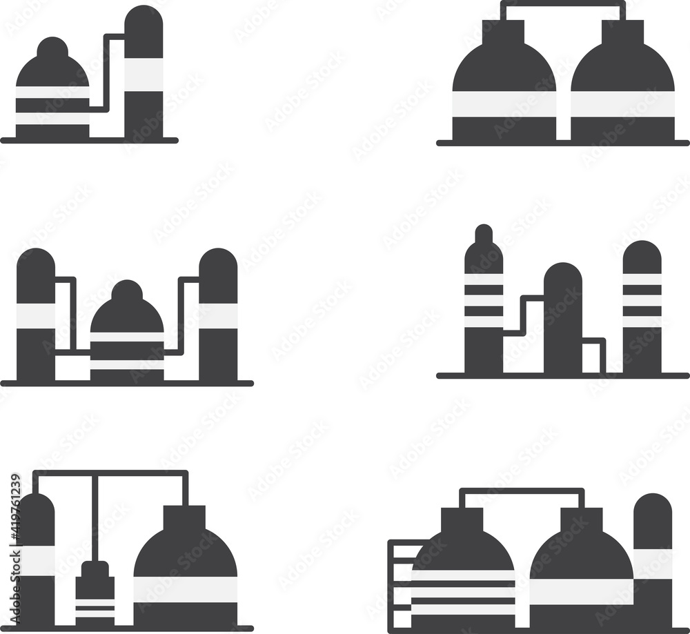 Refinery line icon set, fuel and plant, oil factory sign, vector graphics, a linear pattern on a white background. Editable stroke and color
