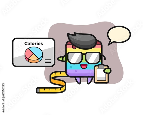 Illustration of rainbow cake mascot as a dietitian