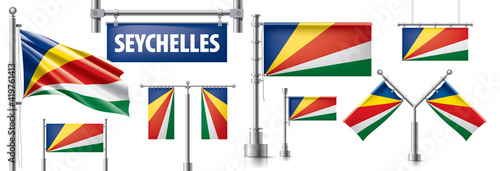 Vector set of the national flag of Seychelles in various creative designs