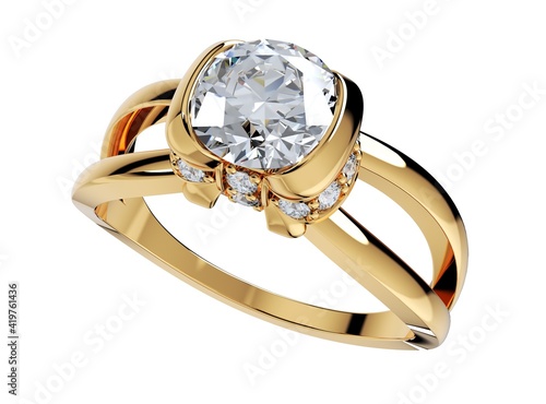 Diamond Engagement Ring 3D Rendering-RPSV003 photo