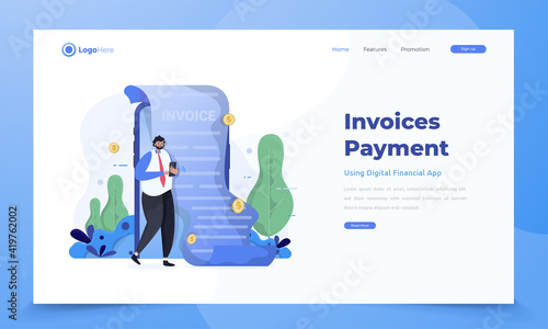 Illustration of sending invoices payment using financial mobile application