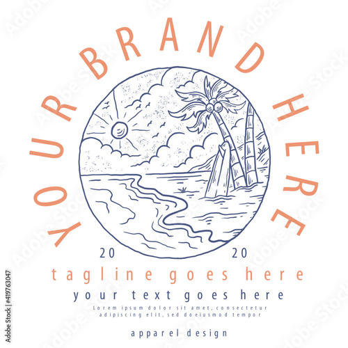 vintage design line art waves surfing