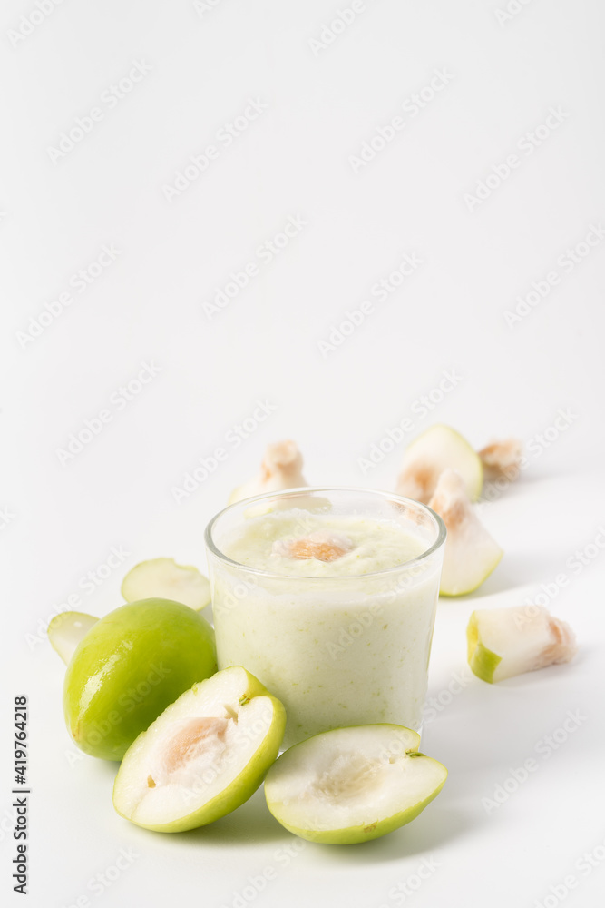 Healthy drink milk jujube smoothie on white background Healthy drink milk jujube smoothie on white background