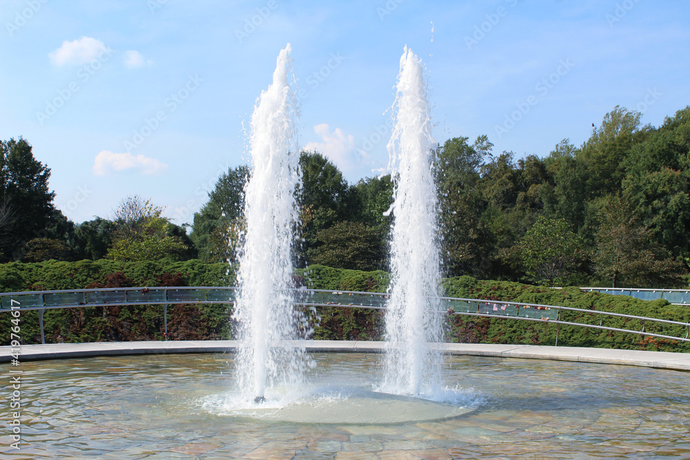 Double fountain in The Garden of Reflection 9/11 Memorial Stock Photo ...