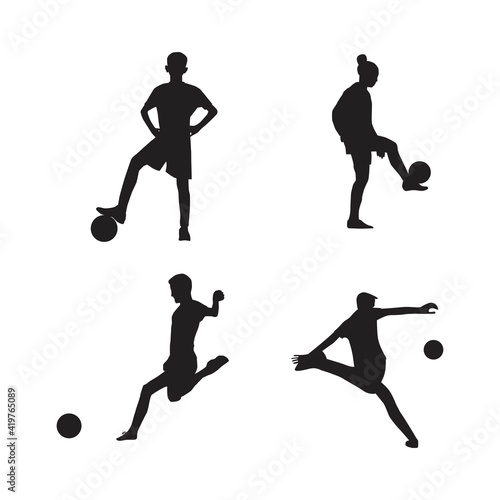 Silhouette collection of soccer players isolated on white background